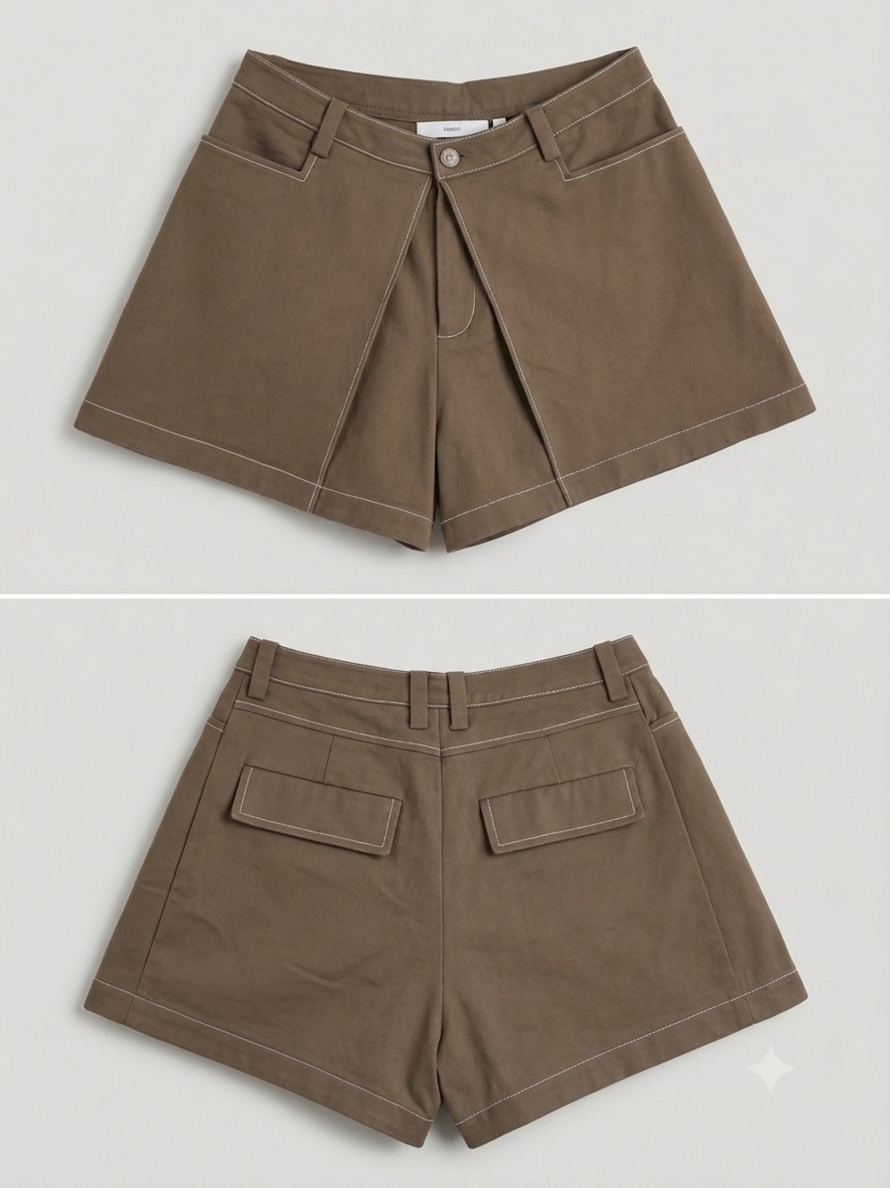 Alexis Contrast-Stitch Flared Skort / Shorts, Olive Taupe, L